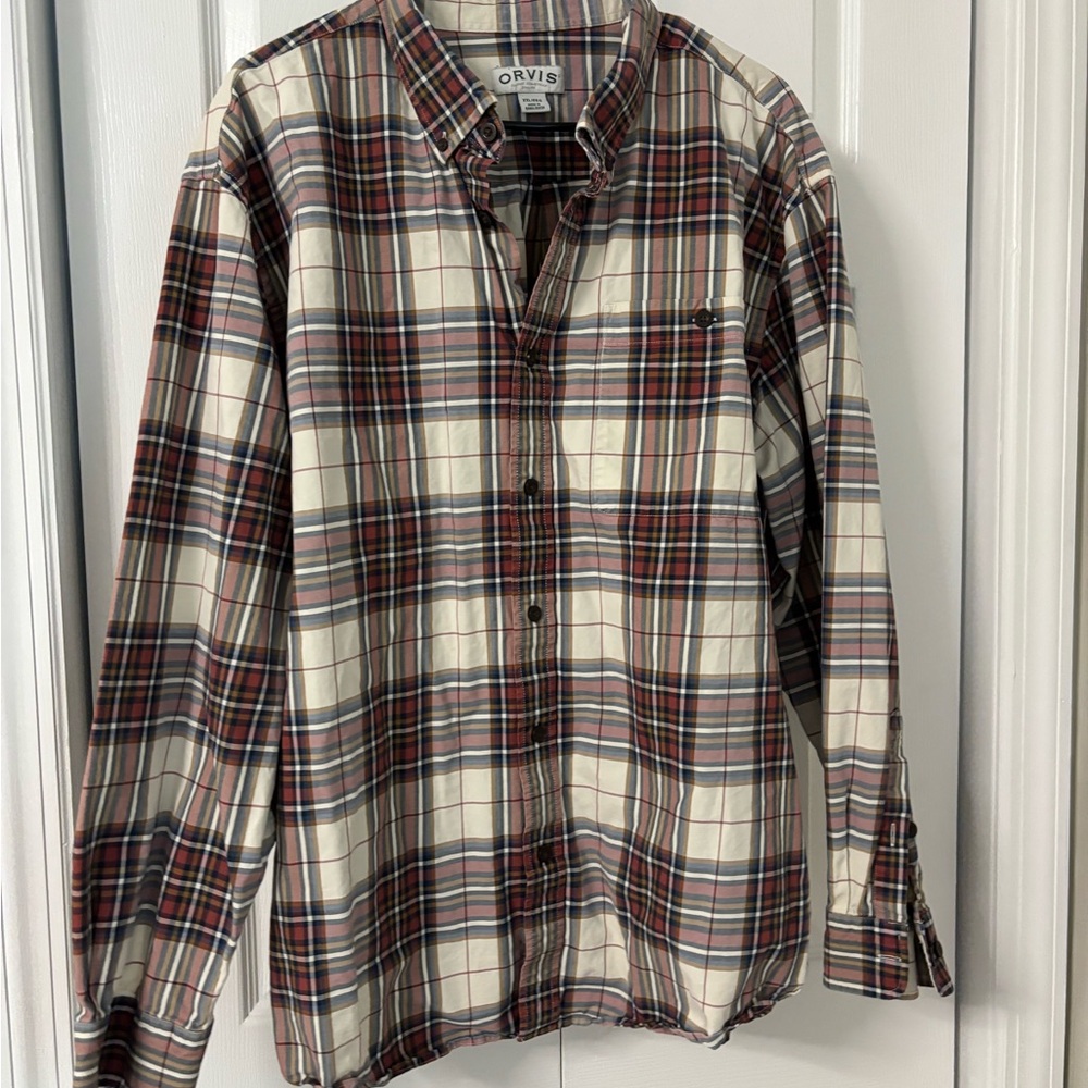 Orvis Men's Plaid Shirt - Red and White